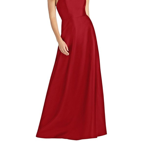 Alfred Sung D763..Full length, Halter, Lace-up Back, Satin Dress..Garnet.Size 8 - Picture 2 of 6